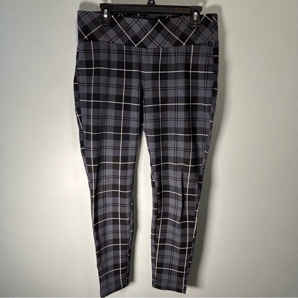 Torrid Skinny Plaid Pull-on Skinny Ponte Pants Black White Gray 0X Tall